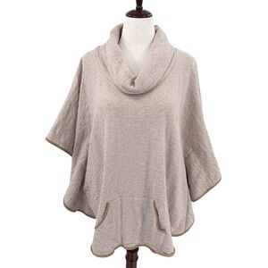 Brave+True Womens Cowl Neck Poncho French‎ Terry Oatmeal Marled Knit One Size OS
